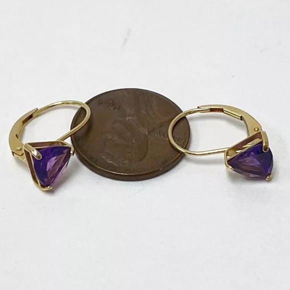 14K Yellow Gold Trillion Cut Leaver Back Earrings 1.4g - Picture 3 of 8